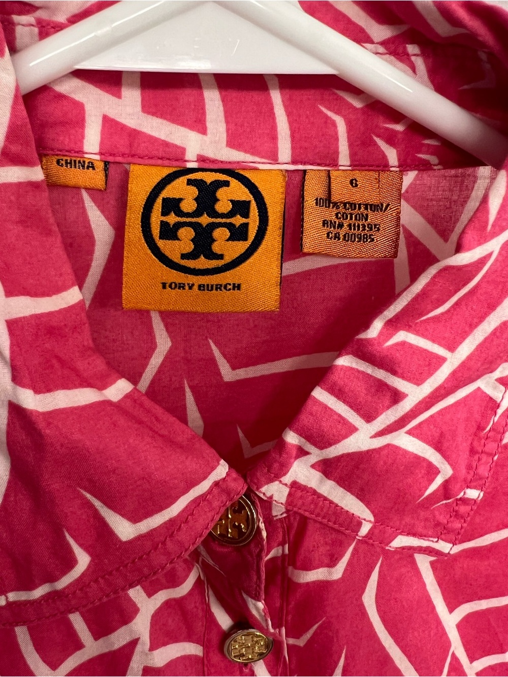Tory Burch Hot Pink & White Printed Button-Down Shirt - Picture 2 of 4